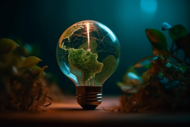 A light bulb with a map of the world on it