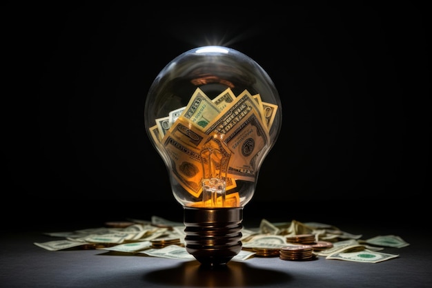 Photo light bulb with money lightbulb electricity illuminated