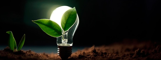 Light bulb with a plant in the ground Generative AI