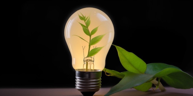 A light bulb with a plant growing out of it