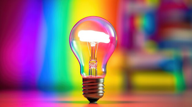 Photo a light bulb with a rainbow colored lightbulb in the middle colorful background