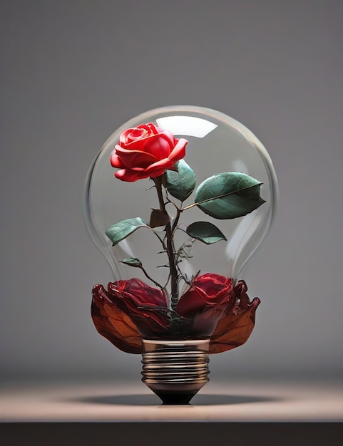 light bulb with red rose inside out colorful AI generated