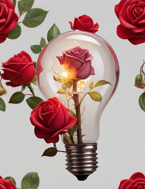 light bulb with red rose inside out colorful AI generated