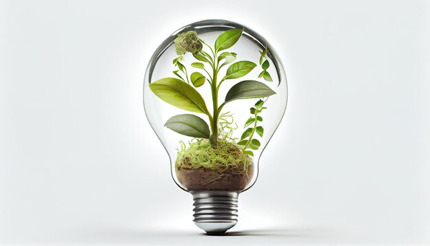 Light Bulb with sprout inside isolated in white background Small plant growing inside a lightbulb