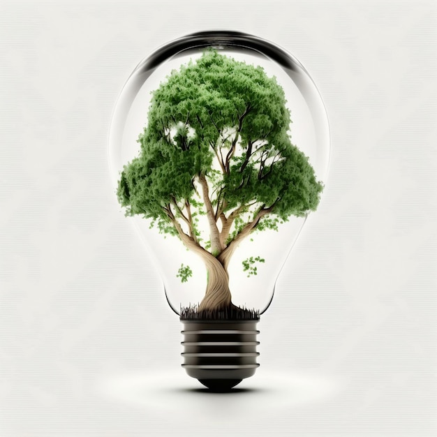 A light bulb with a tree inside it