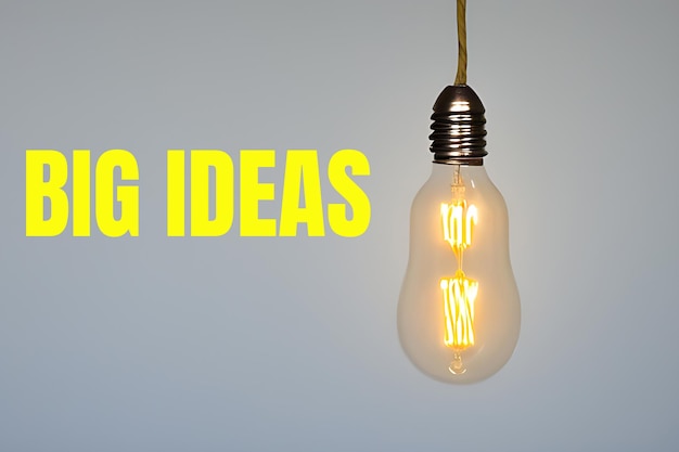 A light bulb with the word big ideas above it