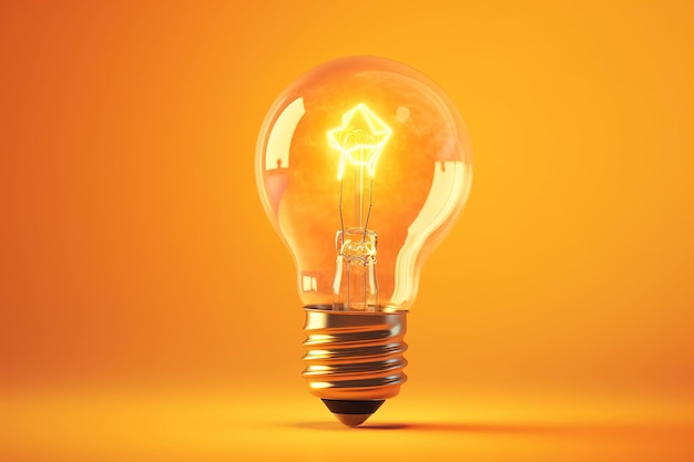 A light bulb with a yellow background