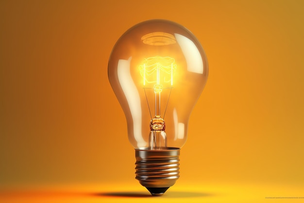 A light bulb with a yellow background