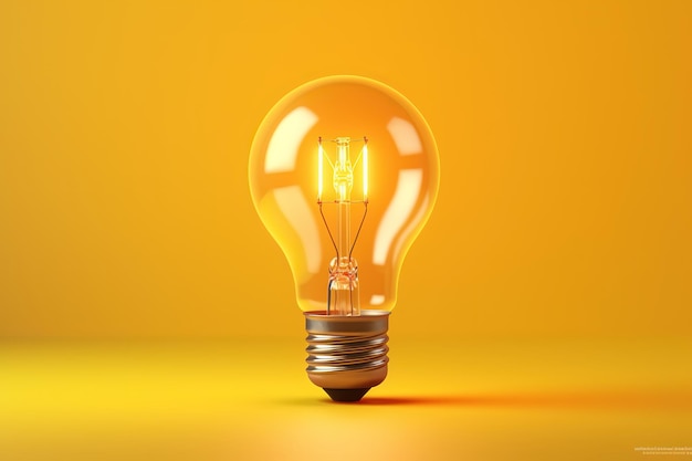 A light bulb with a yellow background