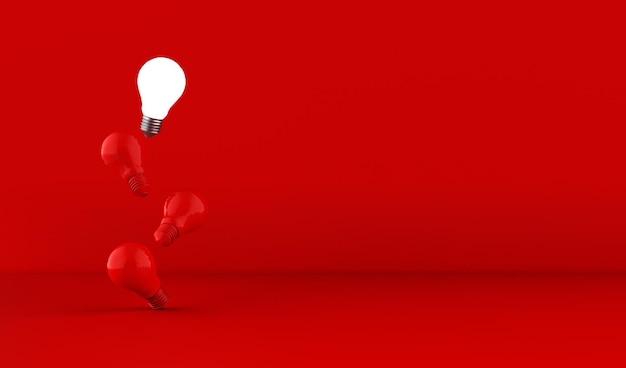 Light bulbs on red background Idea concept 3D Illustration