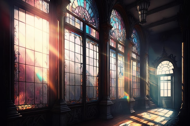 Light Coming Through Towering Stained Glass Generative AI