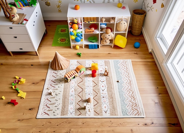 Light and cosy children room with white furniture