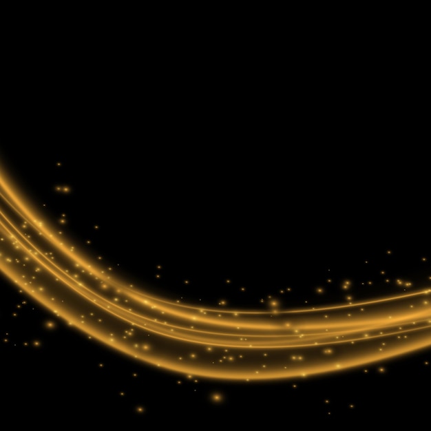 Light effect with glowing gold wavy lines and sparkles isolated on transparent special effec Vector illustration