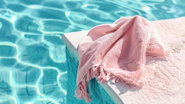 light feminine colored towel on the corner of a pool