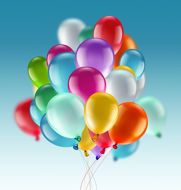 Light festive background with bright colorful balloons