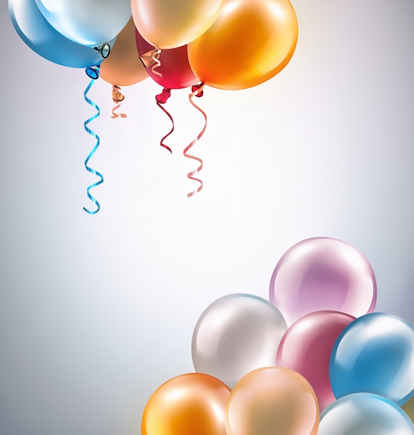 Light festive background with bright colorful balloons