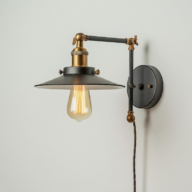 Photo a light fixture hanging on a wall with a light on it