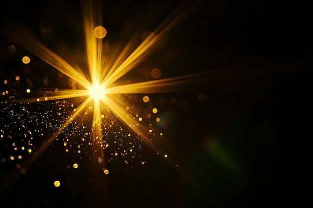 Photo light flare on black background radiant starburst effect for graphic design