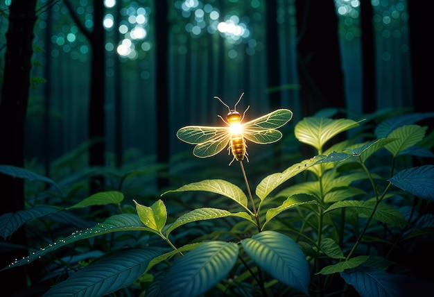 a light in the forest with a light on it