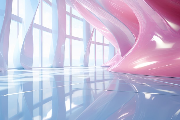 Light futuristic light room abstract pink and silver light wave with a white background