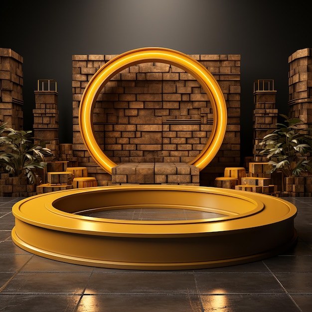 Light gold and yellow circular podium stage