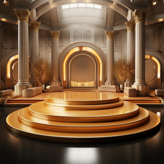 Light gold and yellow circular podium stage