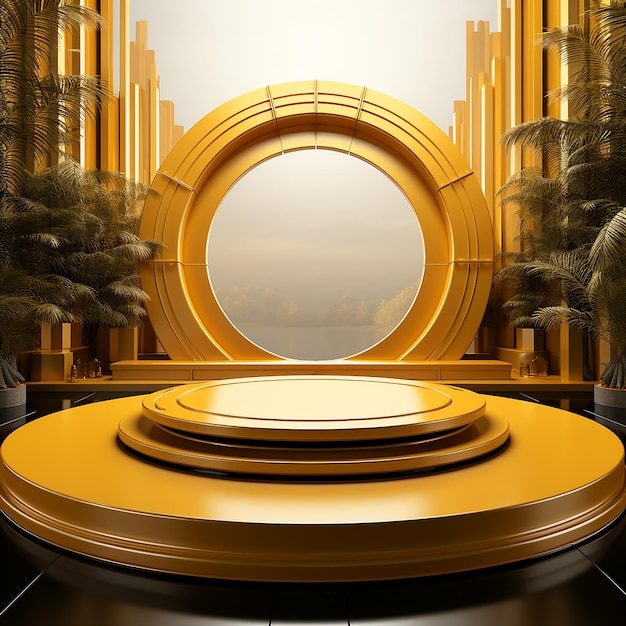 Light gold and yellow circular podium stage