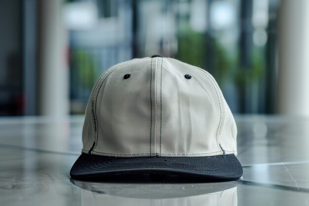 Photo light gray cap with a black visor and detailed stitching for a modern fashion look