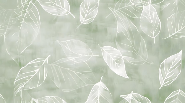 Photo light green background with light gray and white leaf patterns paper texture seamless