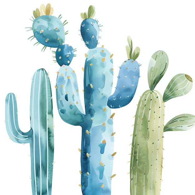 light green and blue cactus watercolor