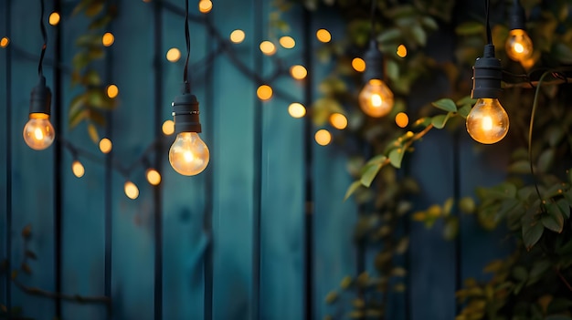 a light hanging from a tree with lights around it