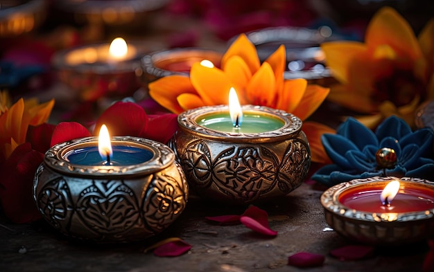 Light Harmony 3D Diwali Illustration with Lamps and Flower Patterns