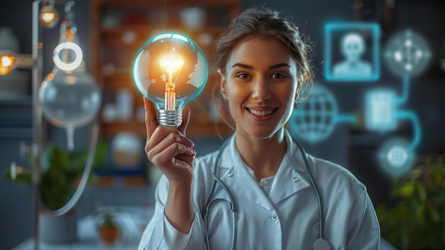 Light Ideas in medicine Creative medical innovations Lightbulb concept for healthcare solutions