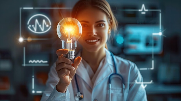 Light Ideas in medicine Creative medical innovations Lightbulb concept for healthcare solutions