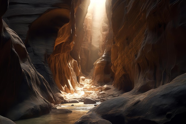 The light is coming through the canyon