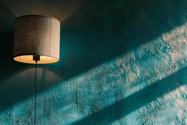 Light lamp on blue wall with shadow from sunlight vintage tone