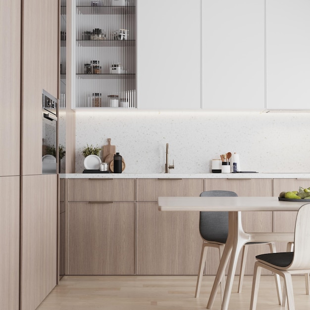 Light modern kitchen interior mock up 3d render