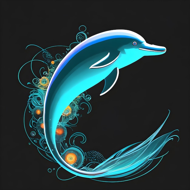 Light neon style art portrait of a dolphin Generative AI