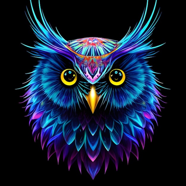 Light neon style art portrait of a owl Generative AI