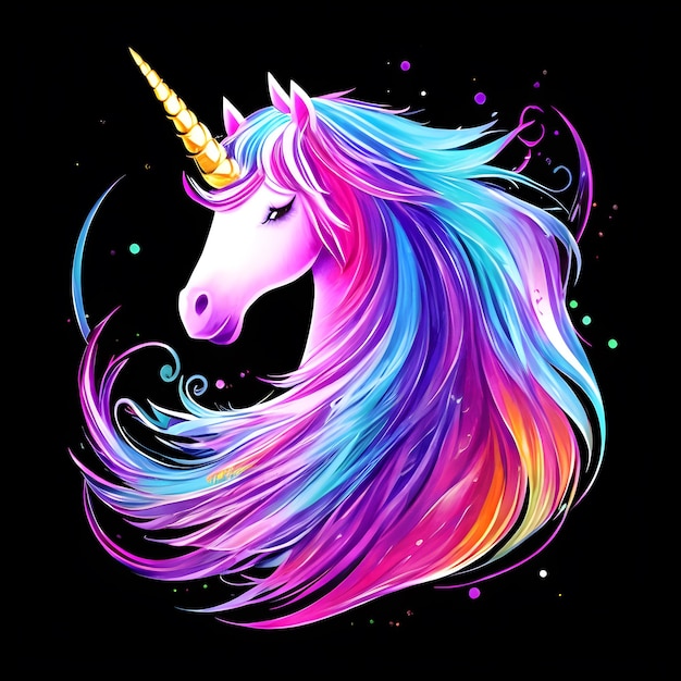 Light neon style art portrait of a Unicorn Generative AI