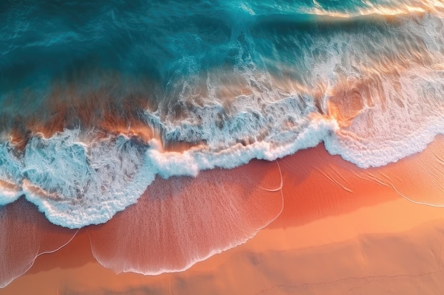 Light orange and turquoise romantic seascapes aerial beach photo Generative AI