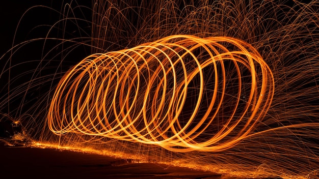 Light painting of firework display at night