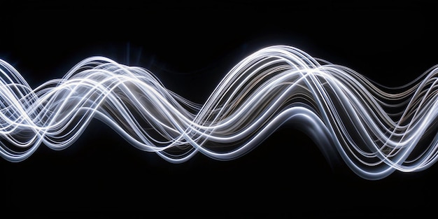 Photo light painting photography a photograph of swirly waves of smokey white neon light against a black background