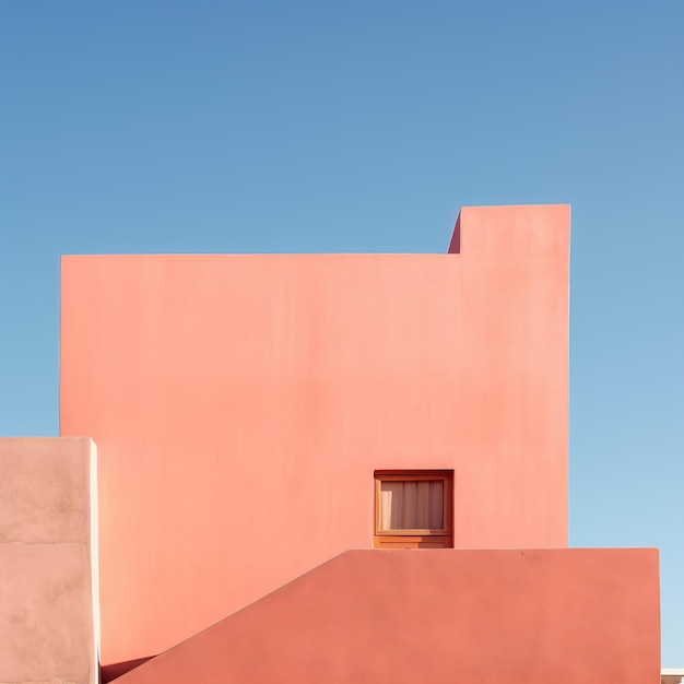 light pastel orange and light pastel pink building against blue sky minimalist abstracts background