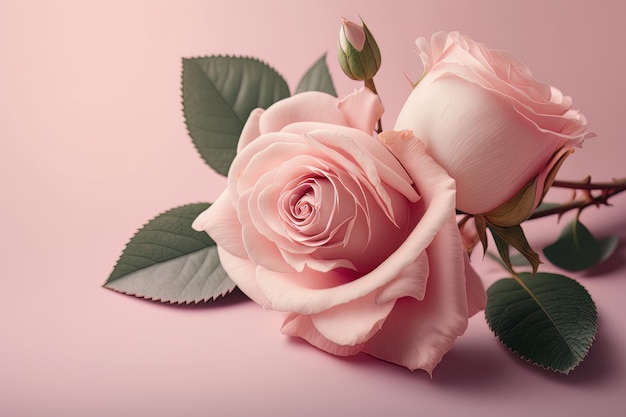 Light pink rose on the light pink background Illustration AI Generative