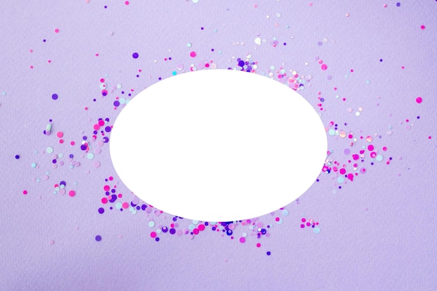 A light purple background with a white heart round mockup with sequins around it