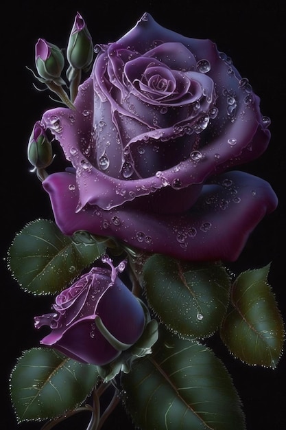 Light purple color bunch of beautiful rose on black background generative AI