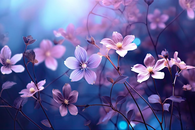 Light Purple Flowers on Branch 3D Wallpaper with Beautiful Blurred Abstract Background for