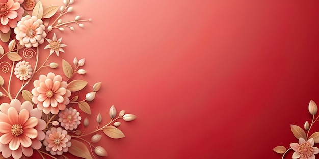 A light red background with a border of flowers and leaves on the left side