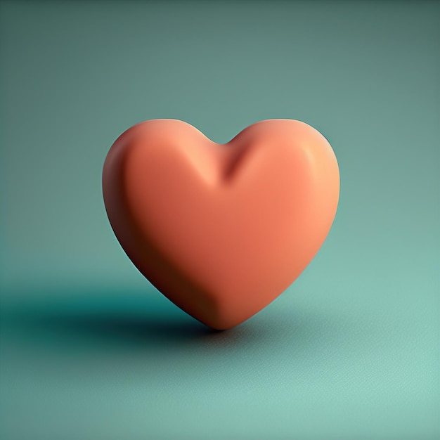 Light red heart with dent on green background created using generative ai technology